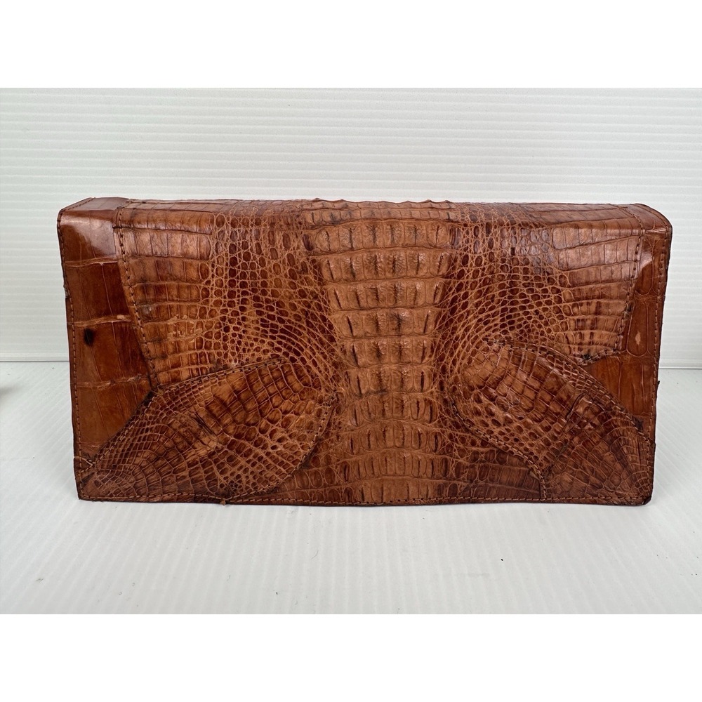 Vintage Alligator Crocodile Brown Skin w/ Paws Clutch Handbag Exotic Leather MCM